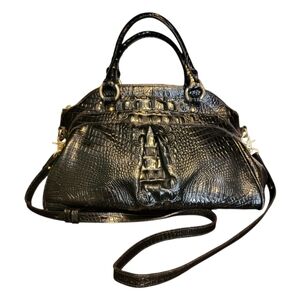 Elegant Black Crocodile-Embossed Handbag